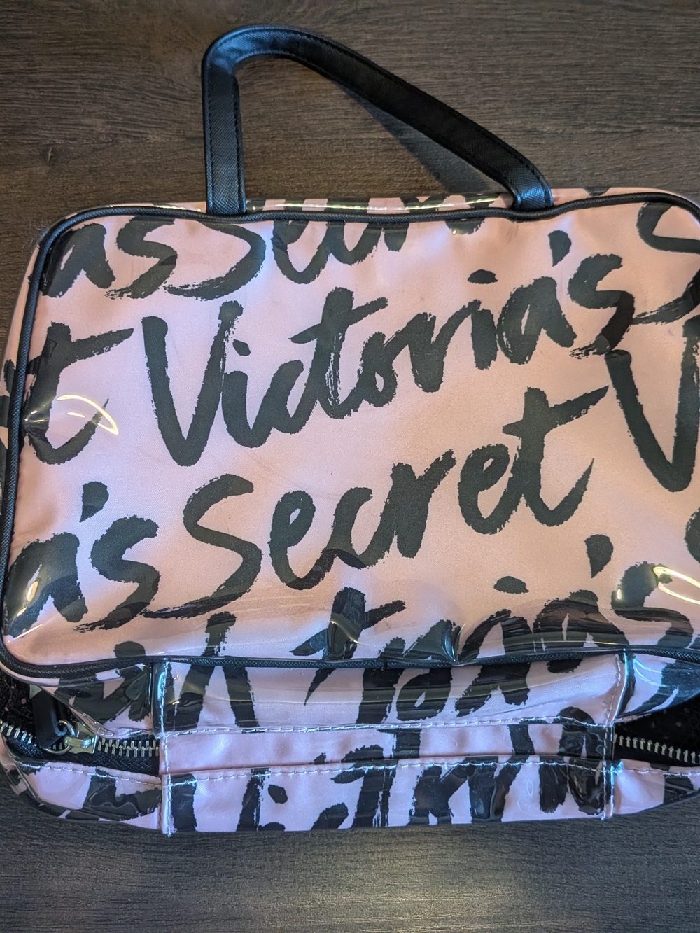 Victoria's Secret Pink and Black Script Cosmetic Travel Bag